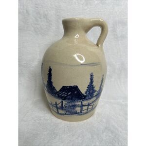 Marshall Pottery Storie & Son Hand Painted Jug Farm Scene 8” Blue Decorative